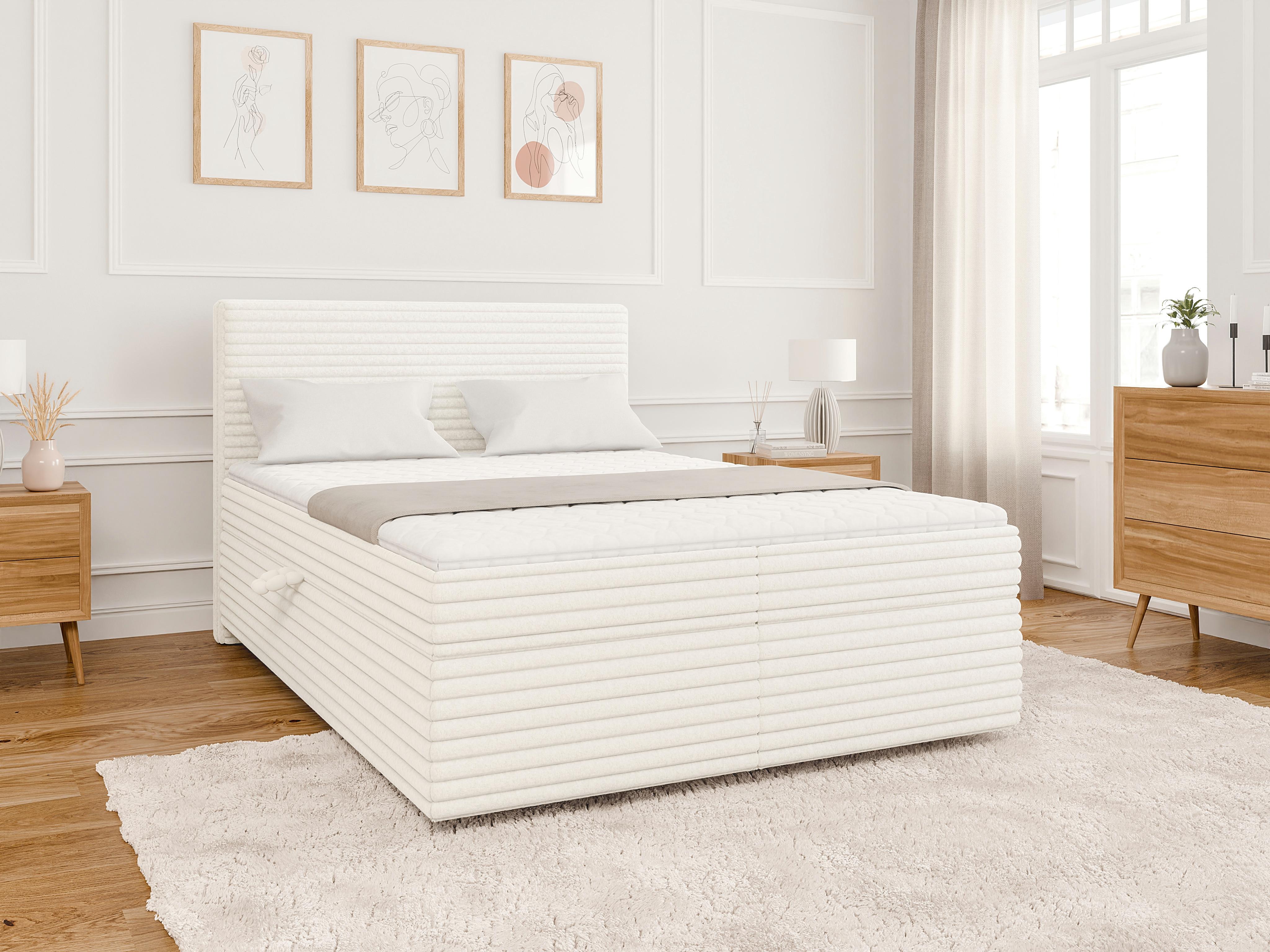 wohnli-moebel-suche-800000788199-1 BOXBETT Roma 140/200 cm Hellbeige Plüschcord Textil S-Style Möbel Möbel > Betten > Boxspringbetten Beige
