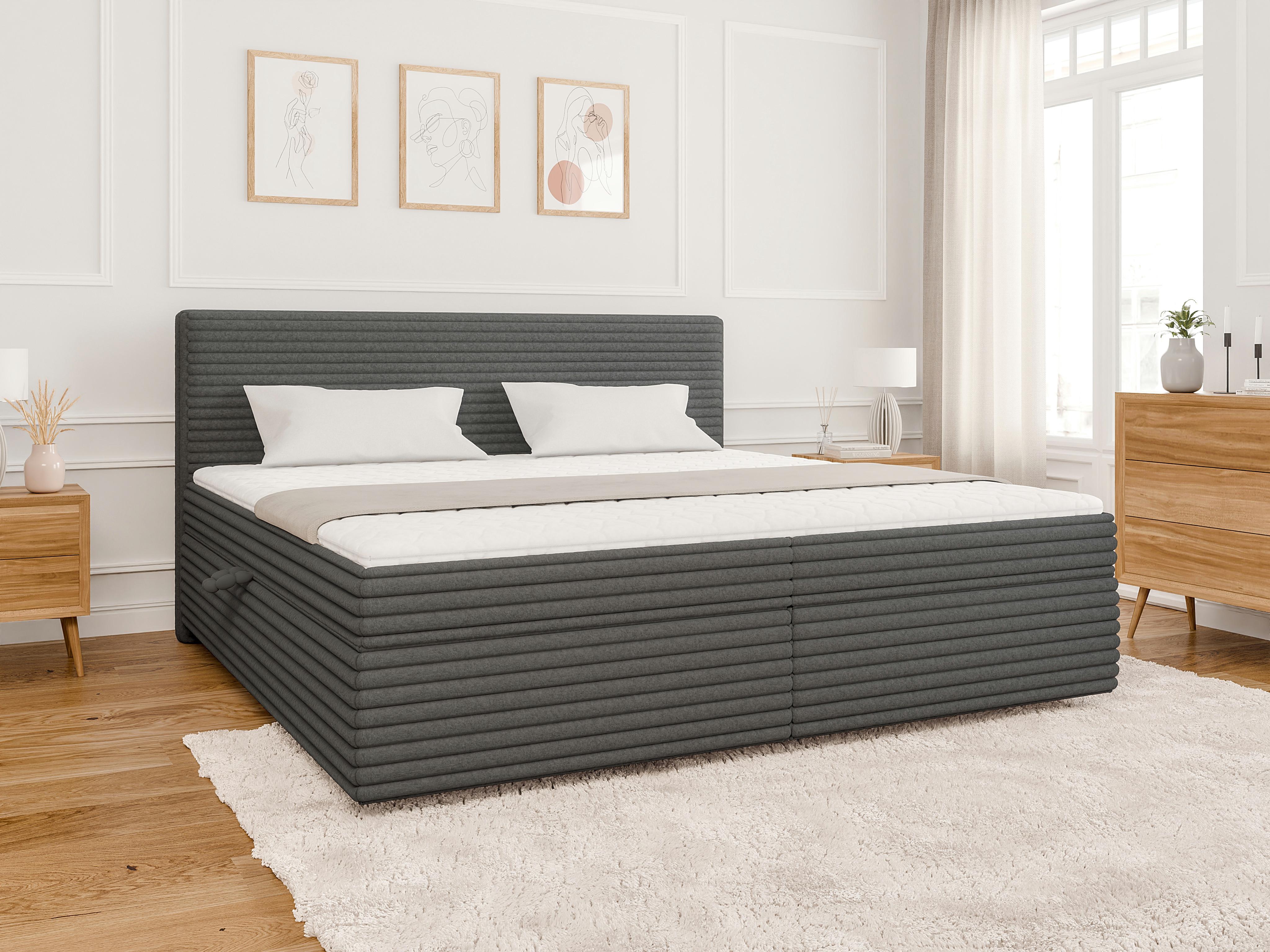 wohnli-moebel-suche-800000788203-1 BOXBETT Roma 200/200 cm Dunkelgrau Plüschcord Textil S-Style Möbel Möbel > Betten > Boxspringbetten Grau