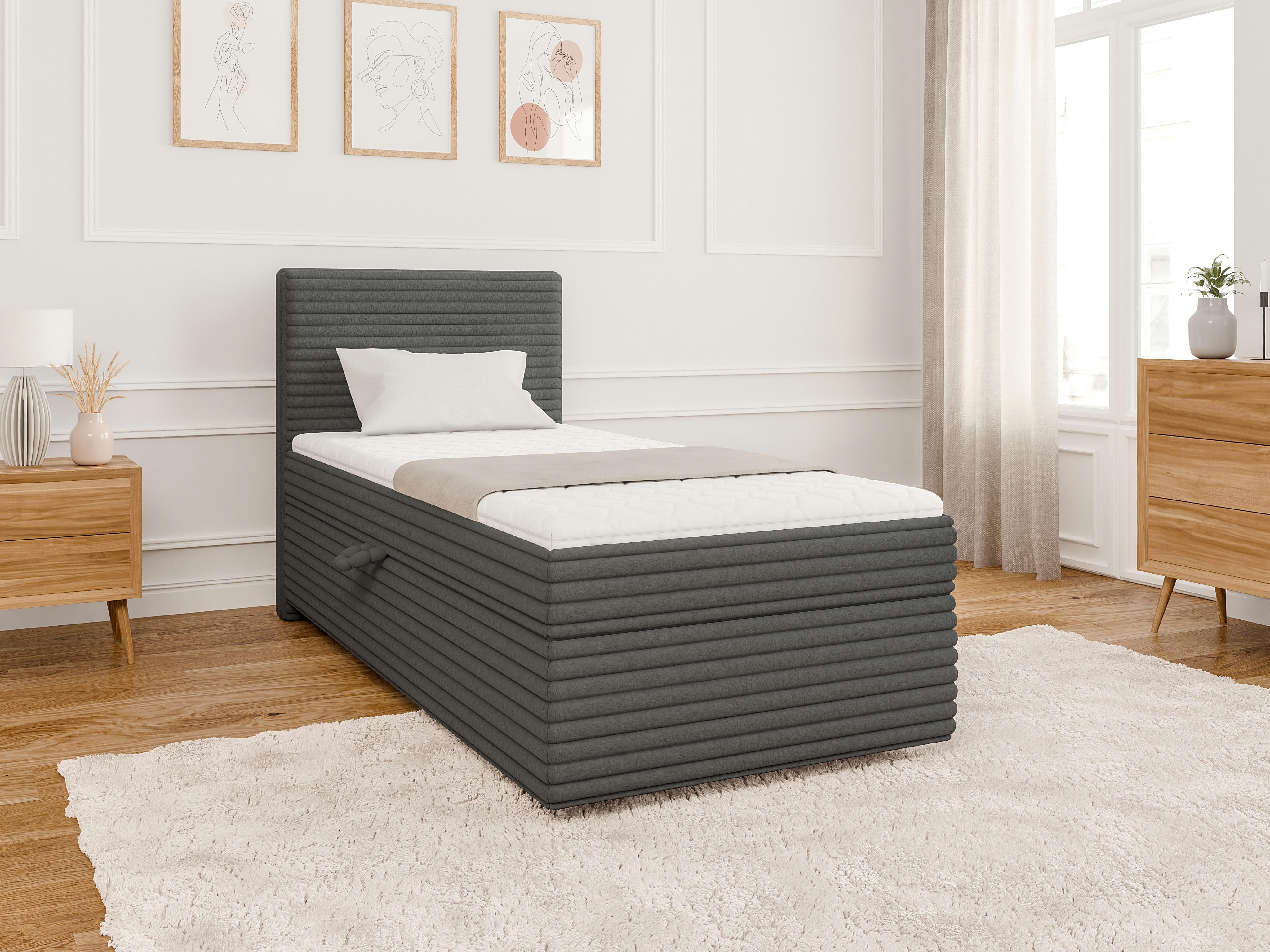wohnli-moebel-suche-800000788208-1 BOXBETT Roma 90/200 cm Dunkelgrau Plüschcord Textil S-Style Möbel Möbel > Betten > Boxspringbetten Grau