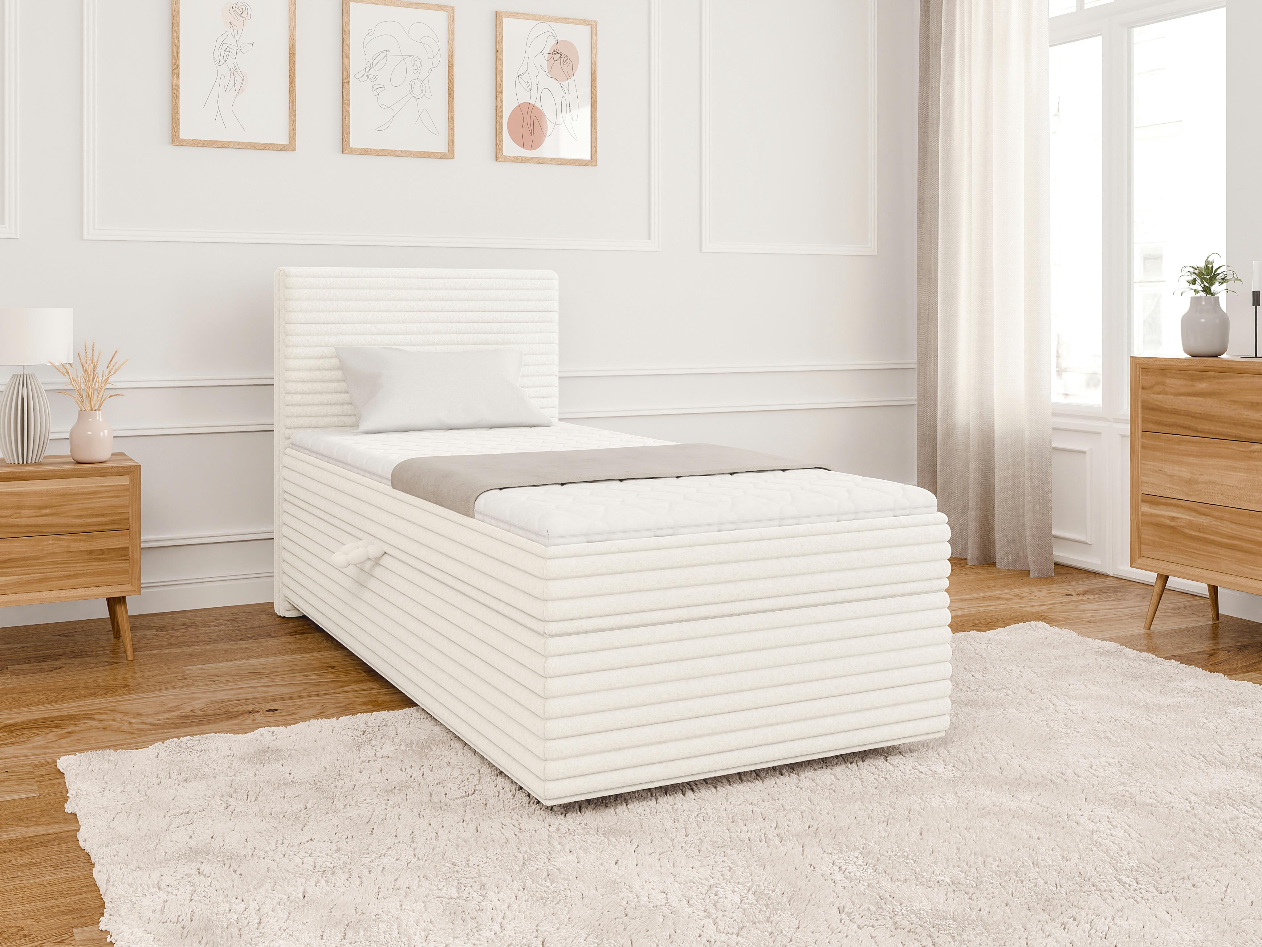BOXBETT Roma 90/200 cm Hellbeige Plüschcord Textil S-Style Möbel Möbel > Betten > Boxspringbetten Beige