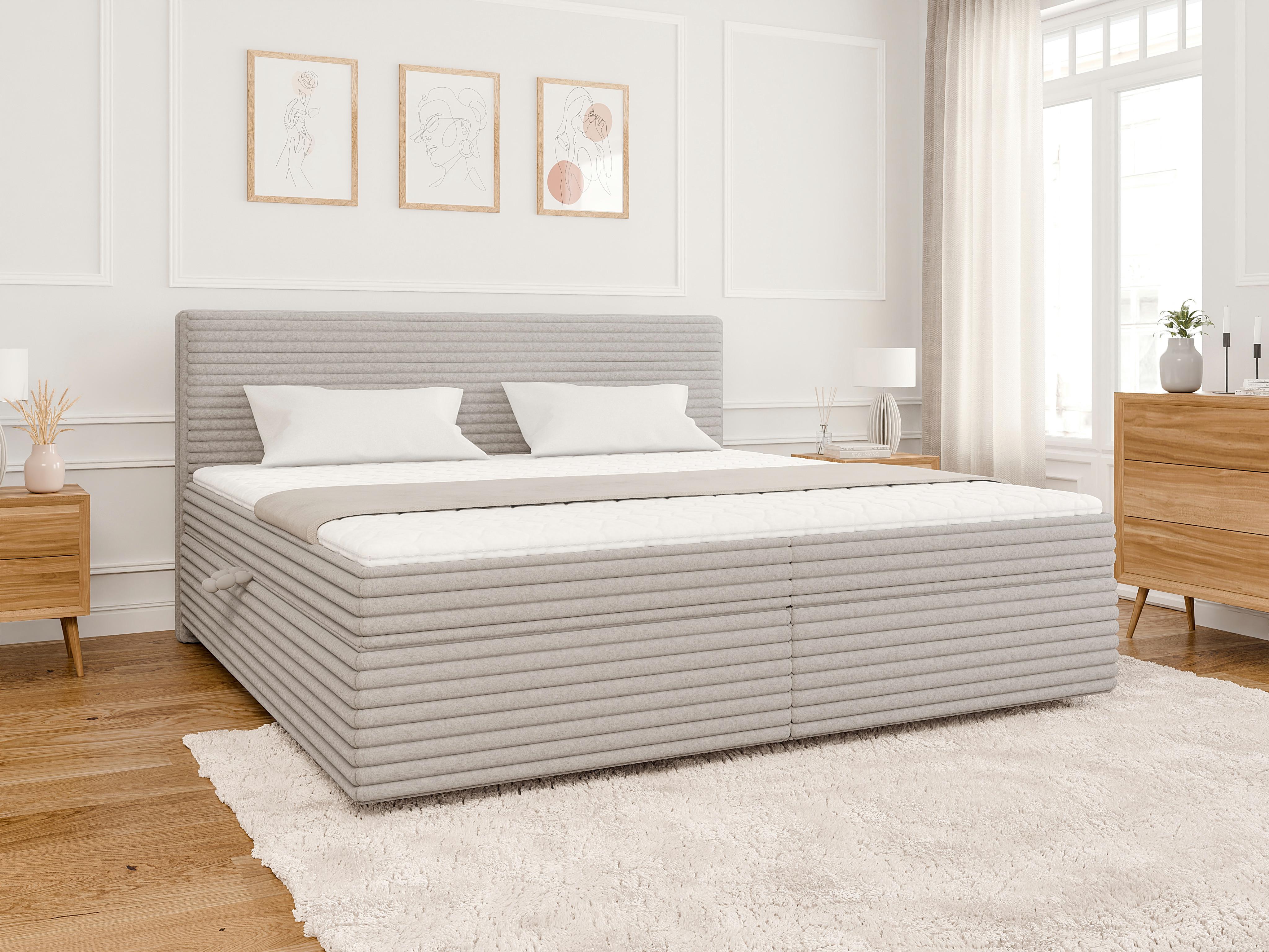 BOXBETT Roma 200/200 cm Hellgrau Plüschcord Textil S-Style Möbel Möbel > Betten > Boxspringbetten Grau