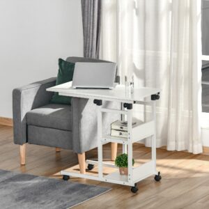 BEISTELLTISCH Couchtisch mit Rollen höhenverstellbar 2 untere Regale Esszimmer Kunststoff HOMCOM Möbel > Tische > Beistelltische Weiß