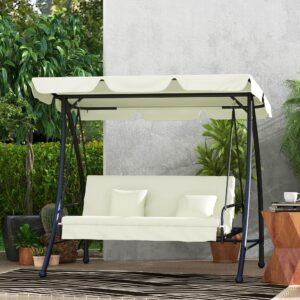 HOLLYWOODSCHAUKEL 2 in 1 mit Liegefunktion 3-Sitzer Gartenschaukel Cremeweiß Metall Outsunny Garten & Outdoor > Gartenmöbel > Gartenstühle Weiß