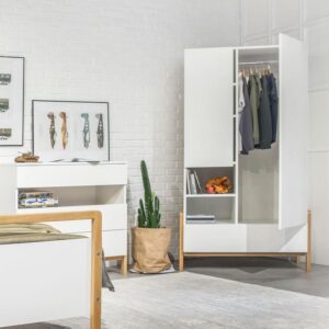 wohnli-moebel-suche-800000796111-1 SCHRANK 2 Türen Weiß und Holz Holzwerkstoff Petits-meubles Möbel > Schränke > Kleiderschränke Weiß