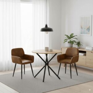 wohnli-moebel-suche-800000797237-1 ESSZIMMER SET – 1 Tisch + 2 Stühle – Holzoptik & Wildleder Holzwerkstoff, Metall Urban Meuble Möbel > Bänke > Eckbänke Braun