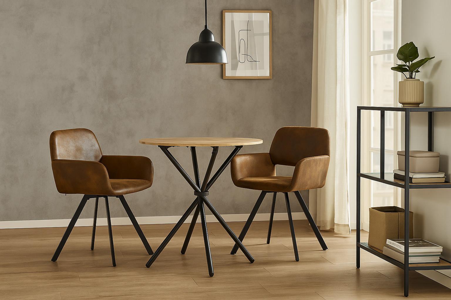 ESSZIMMER SET – 1 Tisch + 2 Stühle – Holzoptik & Wildleder Holzwerkstoff, Metall Urban Meuble Möbel > Bänke > Eckbänke Braun