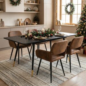 ESSZIMMER SET aus ausziehbarem Tisch und mit 4 drehbaren Stühlen Holzwerkstoff, Metall Urban Meuble Möbel > Bänke > Eckbänke Schwarz