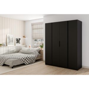 wohnli-moebel-suche-800000800449-1 DREHTÜRENSCHRANK Kaya 200/62/239 4-Türig Holzwerkstoff Beautysofa Möbel > Schränke > Kleiderschränke > Drehtürenschränke Schwarz