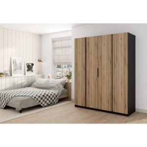 wohnli-moebel-suche-800000800454-1 DREHTÜRENSCHRANK Kaya 200/62/239 4-Türig Holzwerkstoff Beautysofa Möbel > Schränke > Kleiderschränke > Drehtürenschränke Schwarz