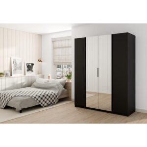 wohnli-moebel-suche-800000800467-1 DREHTÜRENSCHRANK Kaya 200/62/239 4-Türig mit zwei Spiegel Holzwerkstoff Beautysofa Möbel > Schränke > Kleiderschränke > Drehtürenschränke Schwarz