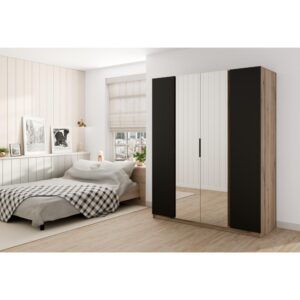 wohnli-moebel-suche-800000800475-1 DREHTÜRENSCHRANK Kaya 200/62/239 4-Türig mit zwei Spiegel Holzwerkstoff Beautysofa Möbel > Schränke > Kleiderschränke > Drehtürenschränke Schwarz