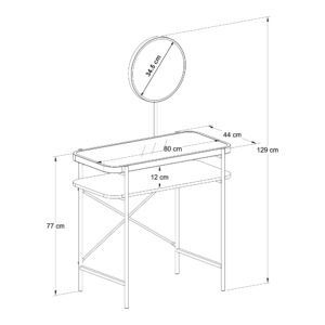 SCHMINKTISCH Hjelmeland Metall, Glas, Holzwerkstoff [en.casa] Möbel > Tische > Schminktische Schwarz