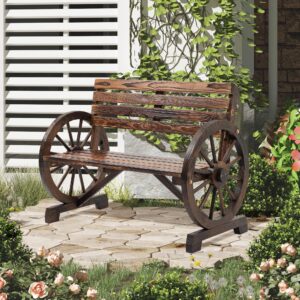 wohnli-moebel-suche-800000806754-1 2ER-GARTENBANK Sitzbank Wagenrad-Design rustikale Holzbank für 2 Personen Holz Outsunny Garten & Outdoor > Gartenmöbel > Gartenbänke Braun