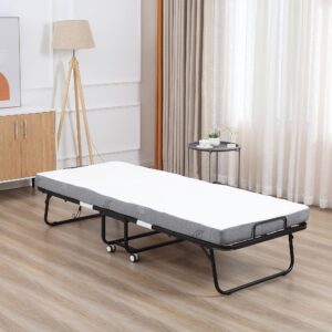GÄSTEBETT 2-in-1 Klappbett mit Rollen klappbar Stahl+Schaumstoff Weiß+Schwarz Metall HOMCOM Möbel > Betten Weiß