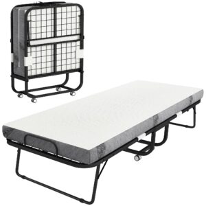 Wohnli Möbelsuche - GÄSTEBETT 2-in-1 Klappbett mit Rollen klappbar Stahl+Schaumstoff Weiß+Schwarz