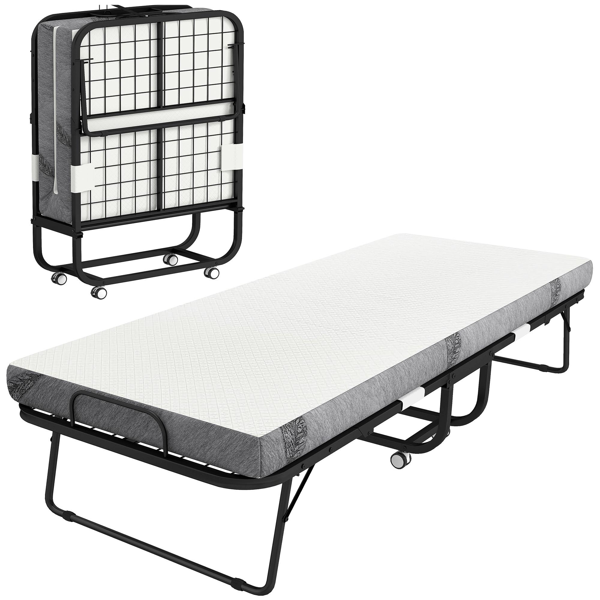 Wohnli Möbelsuche - GÄSTEBETT 2-in-1 Klappbett mit Rollen klappbar Stahl+Schaumstoff Weiß+Schwarz