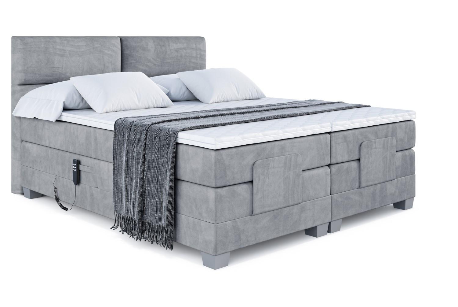 Wohnli Möbelsuche - BOXSPRINGBETT elektrisch verstellbar mit 2 Matratzen H4/Taschenfederung MAYA EL 180 x 200 Hellgrau