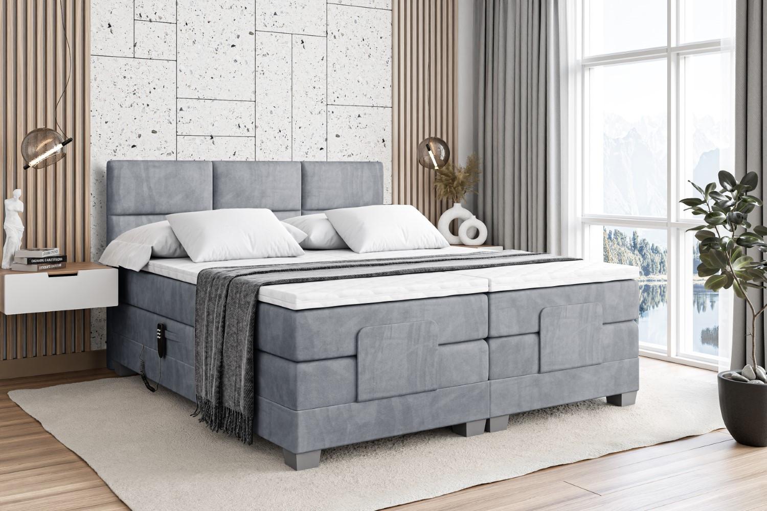 BOXSPRINGBETT elektrisch verstellbar mit 2 Matratzen H4/Taschenfederung PROT EL 140 x 200 Hellgrau Holzwerkstoff ALTDECOR Möbel > Betten > Boxspringbetten Grau