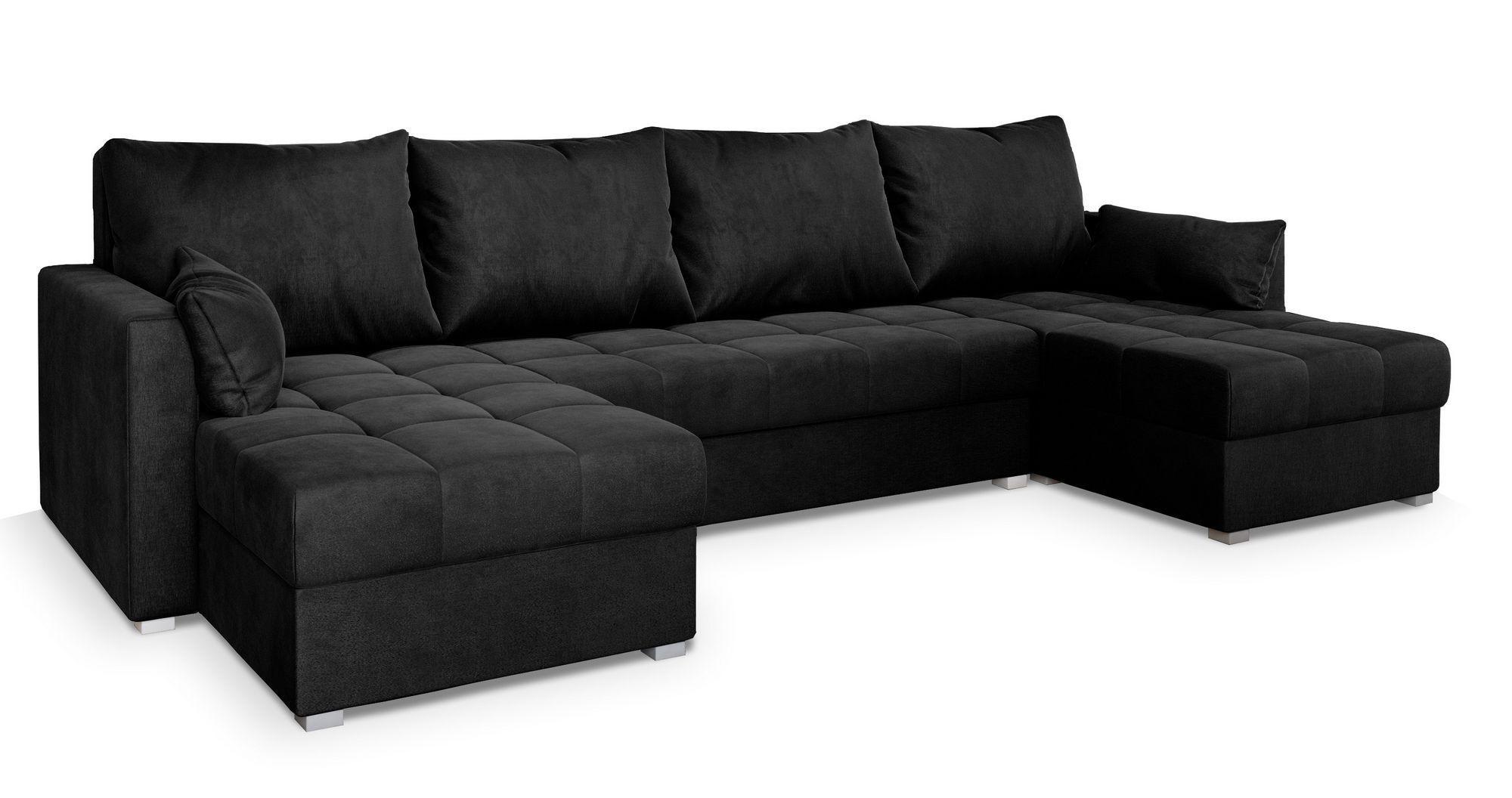 Wohnli Möbelsuche - WOHNLANDSCHAFT NAKO M Schwarz Velours-Stoff mit Schlaffunktion