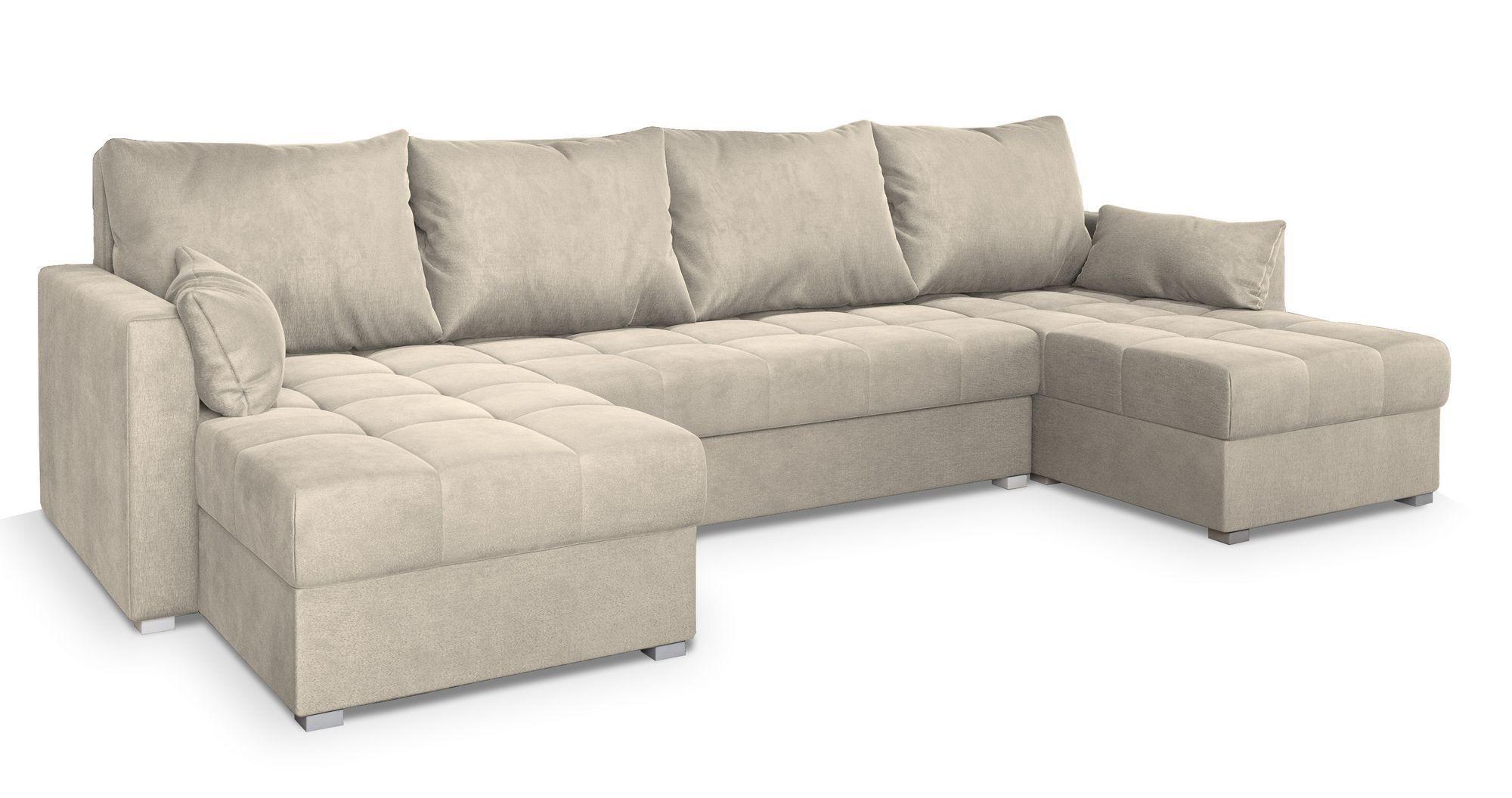 wohnli-moebel-suche-800000815128 Wohnli Möbelsuche - WOHNLANDSCHAFT NAKO M Creme Velours-Stoff mit Schlaffunktion