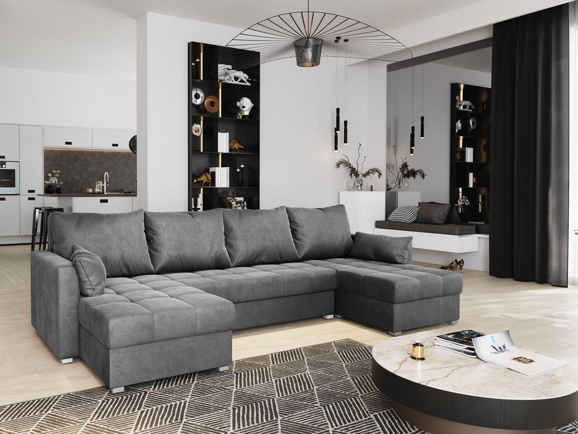 wohnli-moebel-suche-800000815136-1 WOHNLANDSCHAFT NAKO M Grau Velours-Stoff mit Schlaffunktion Textil MASSENO Möbel > Sofas & Couches > Wohnlandschaften > Wohnlandschaften U-Form Grau