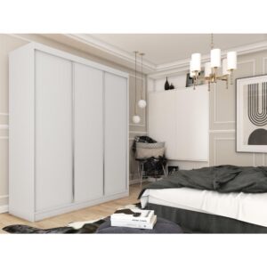 wohnli-moebel-suche-800000817073-1 SCHWEBETÜRENSCHRANK Mario II 240/216/61 weiß mit Schubladen Holzwerkstoff Beautysofa Möbel > Schränke > Kleiderschränke > Schwebetürenschränke Weiß