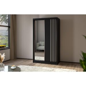 wohnli-moebel-suche-800000817121-1 SCHWEBETÜRENSCHRANK Nela II 120/216/61 schwarz mit Schubladen Holzwerkstoff Beautysofa Möbel > Schränke > Kleiderschränke > Schwebetürenschränke Schwarz