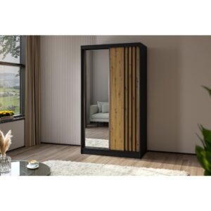 wohnli-moebel-suche-800000817130-1 SCHWEBETÜRENSCHRANK Nela II 120/216/61 schwarz mit Schubladen Holzwerkstoff Beautysofa Möbel > Schränke > Kleiderschränke > Schwebetürenschränke Schwarz