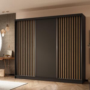 SCHWEBETÜRENSCHRANK Helios II 240/216/61 schwarz+eiche Artisan mit Schubladen Holzwerkstoff Beautysofa Möbel > Schränke > Kleiderschränke > Schwebetürenschränke Schwarz