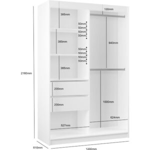wohnli-moebel-suche-800000817149-1 SCHWEBETÜRENSCHRANK Nela II 120/216/61 weiß mit Schubladen Holzwerkstoff Beautysofa Möbel > Schränke > Kleiderschränke > Schwebetürenschränke Weiß