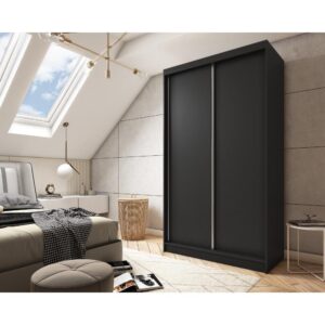 wohnli-moebel-suche-800000817157-1 SCHWEBETÜRENSCHRANK Mario II 120/216/61 schwarz mit Schubladen Holzwerkstoff Beautysofa Möbel > Schränke > Kleiderschränke > Schwebetürenschränke Schwarz