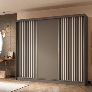 wohnli-moebel-suche-800000817158-1 SCHWEBETÜRENSCHRANK Helios II 240/216/61 grau+weiß mit Schubladen Holzwerkstoff Beautysofa Möbel > Schränke > Kleiderschränke > Schwebetürenschränke Grau