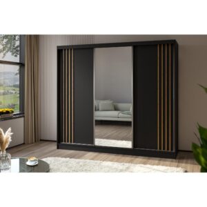 wohnli-moebel-suche-800000817160-1 SCHWEBETÜRENSCHRANK Nela II 240/216/61 schwarz mit Schubladen Holzwerkstoff Beautysofa Möbel > Schränke > Kleiderschränke > Schwebetürenschränke Schwarz