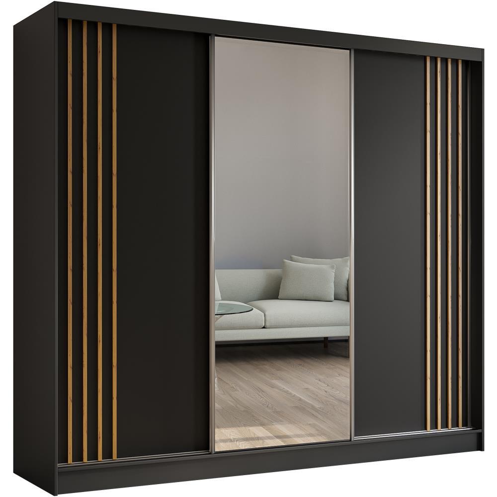 Wohnli Möbelsuche - SCHWEBETÜRENSCHRANK Nela II 240/216/61 schwarz mit Schubladen
