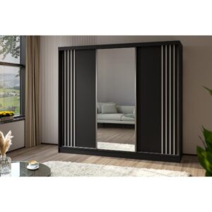 wohnli-moebel-suche-800000817177-1 SCHWEBETÜRENSCHRANK Nela II 240/216/61 schwarz mit Schubladen Holzwerkstoff Beautysofa Möbel > Schränke > Kleiderschränke > Schwebetürenschränke Schwarz