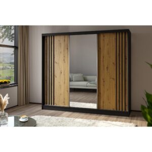 wohnli-moebel-suche-800000817197-1 SCHWEBETÜRENSCHRANK Nela II 240/216/61 schwarz mit Schubladen Holzwerkstoff Beautysofa Möbel > Schränke > Kleiderschränke > Schwebetürenschränke Schwarz