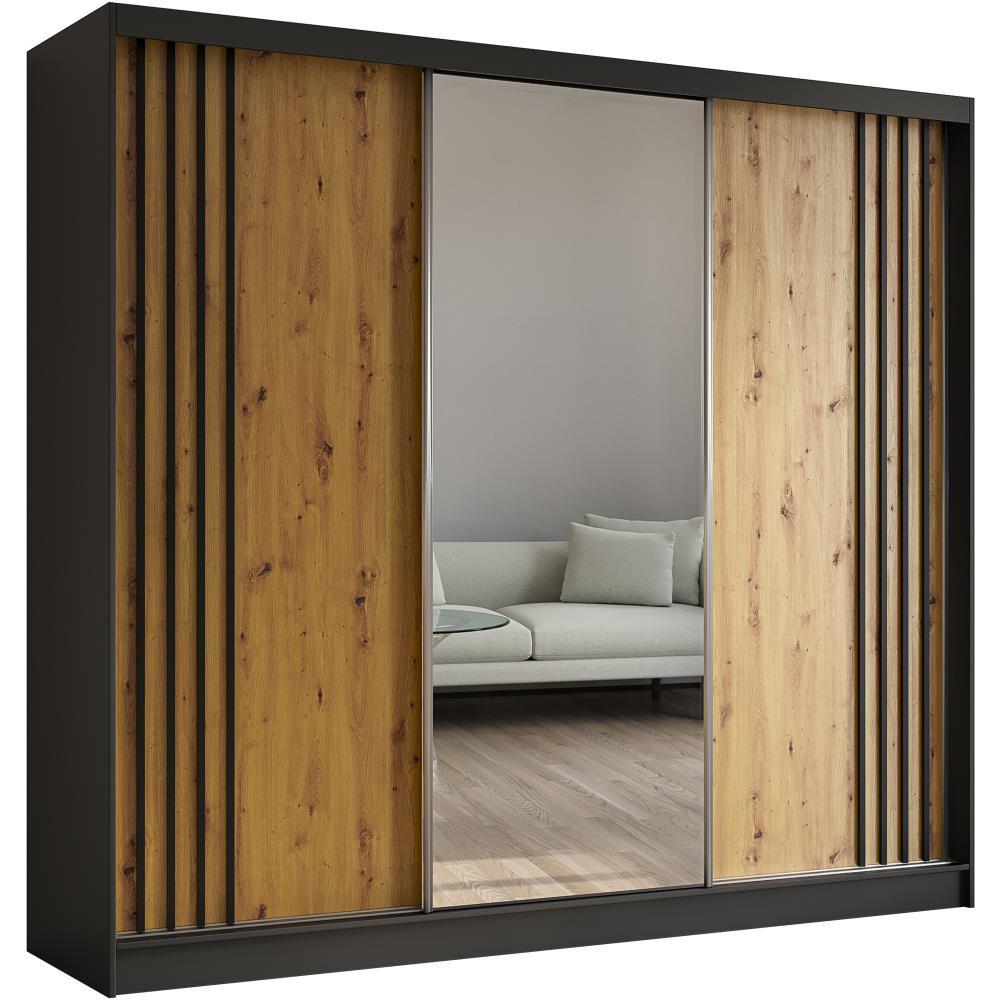 Wohnli Möbelsuche - SCHWEBETÜRENSCHRANK Nela II 240/216/61 schwarz mit Schubladen