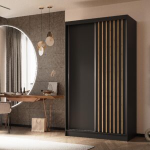 SCHWEBETÜRENSCHRANK Helios II 120/216/61 schwarz+eiche Artisan mit Schubladen Holzwerkstoff Beautysofa Möbel > Schränke > Kleiderschränke > Schwebetürenschränke Schwarz