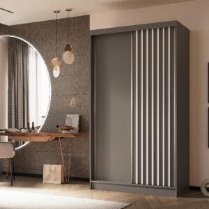 wohnli-moebel-suche-800000817229-1 SCHWEBETÜRENSCHRANK Helios II 120/216/61 grau+weiß mit Schubladen Holzwerkstoff Beautysofa Möbel > Schränke > Kleiderschränke > Schwebetürenschränke Grau