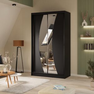 SCHWEBETÜRENSCHRANK Vox II 120/216/61 schwarz mit Spiegel und Schubladen Holzwerkstoff Beautysofa Möbel > Schränke > Kleiderschränke > Schwebetürenschränke Schwarz