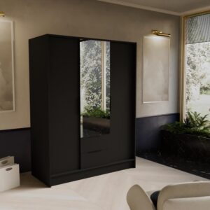 wohnli-moebel-suche-800000817308-1 DREHTÜRENSCHRANK Niko 150/51/200 cm schwarz Holzwerkstoff Beautysofa Möbel > Schränke > Kleiderschränke > Drehtürenschränke Schwarz