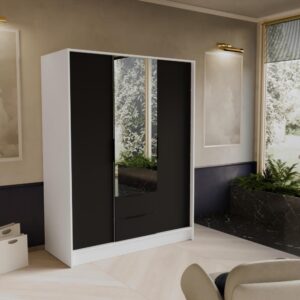 wohnli-moebel-suche-800000817324-1 DREHTÜRENSCHRANK Niko 150/51/200 cm weiß+schwarz Holzwerkstoff Beautysofa Möbel > Schränke > Kleiderschränke > Drehtürenschränke Weiß