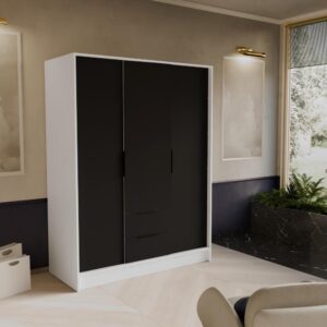 DREHTÜRENSCHRANK Niko 150/51/200 cm weiß+schwarz Holzwerkstoff Beautysofa Möbel > Schränke > Kleiderschränke > Drehtürenschränke Weiß