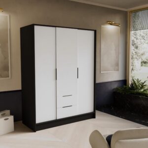 DREHTÜRENSCHRANK Niko 150/51/200 cm schwarz+weiß Holzwerkstoff Beautysofa Möbel > Schränke > Kleiderschränke > Drehtürenschränke Schwarz