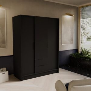 wohnli-moebel-suche-800000817358-1 DREHTÜRENSCHRANK Niko 150/51/200 cm schwarz Holzwerkstoff Beautysofa Möbel > Schränke > Kleiderschränke > Drehtürenschränke Schwarz