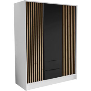 Wohnli Möbelsuche - DREHTÜRENSCHRANK Nero 150/51/200 cm mit Lamellen weiß+schwarz