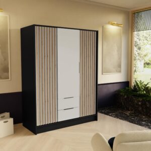 wohnli-moebel-suche-800000822250-1 DREHTÜRENSCHRANK Nero 150/51/200 cm mit Lamellen schwarz+weiß Holzwerkstoff Beautysofa Möbel > Schränke > Kleiderschränke > Drehtürenschränke Schwarz