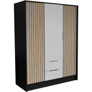 Wohnli Möbelsuche - DREHTÜRENSCHRANK Nero 150/51/200 cm mit Lamellen schwarz+weiß