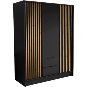 Wohnli Möbelsuche - DREHTÜRENSCHRANK Nero 150/51/200 cm mit Lamellen schwarz