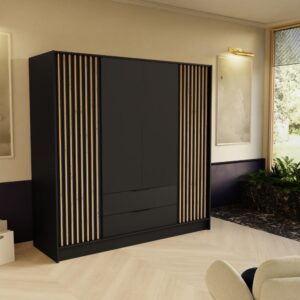 DREHTÜRENSCHRANK Nero 200/51/200 cm mit Lamellen schwarz Holzwerkstoff Beautysofa Möbel > Schränke > Kleiderschränke > Drehtürenschränke Schwarz